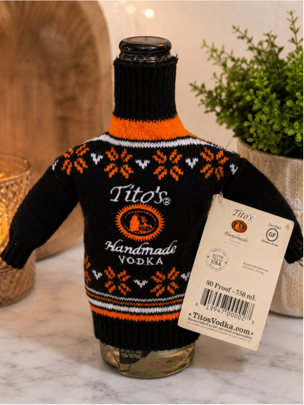 2017 Tito’s Handmade Vodka Bottle Sweater Cozy NWT